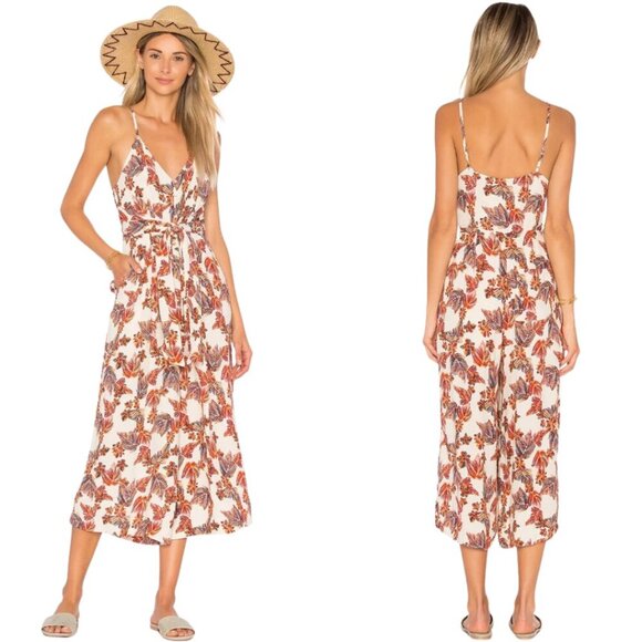 Free People Pants - Free People Hot Tropics Floral Print Midi Jumpsuit Women's 2 Multi Wide Leg Boho